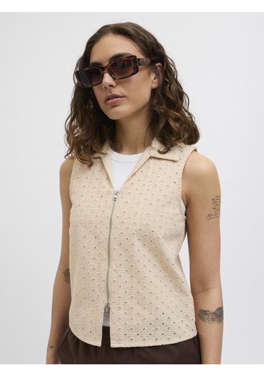 Jack & Jones Kadın Gömlek Yaka Fermuar Kapamali Bluz - Selma - 12277424 Fog