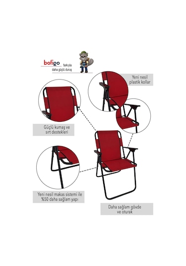 Bofigo Kamp Sandalyesi Katlanır Sandalye Piknik Sandalyesi Plaj Sandalyesi Kırmızı. Kırmızı