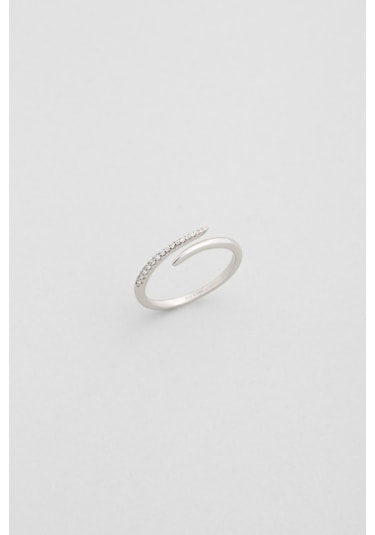 Liora 18 Ayar Beyaz Altın Kaplama Ayarlanabilir Gümüş Yüzük Beyaz