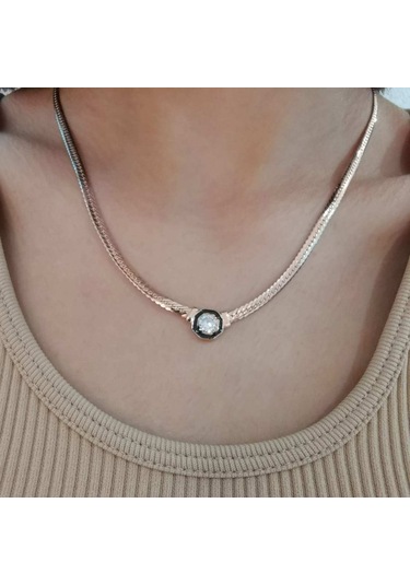 Choice Yassı Zincir Gümüş Kolye Tek Taş Detaylı (529192986)