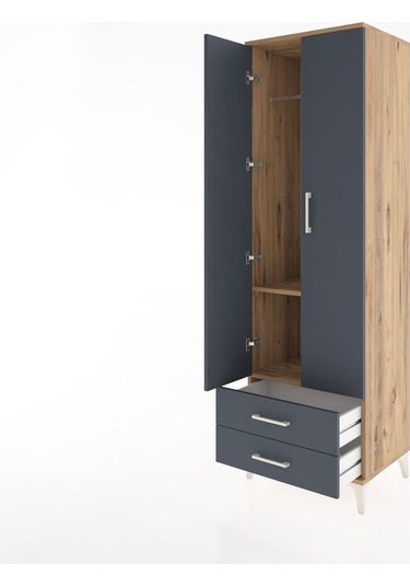 Hyperion Dolap 2 Raflı 2 Çekmeceli Tek Askılı 60x44x195 Çam-antrasit Atlas Çam