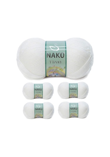 5 Adet Vizon Premium Akrilik El Örgü İpi Yünü Renk No:208 Beyaz RYL-NWNKVZ208-5