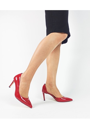 Kırmızı Renk Rugan Karnıyarık İnce Topuk Kadın Stiletto Kırmızı