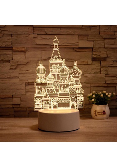 Youmex Kale Desenli 3d Led Gece Lambası - 3 Renk Seçeneği, Dokunmatik Kontrol, Usb Şarjlı, Çocuk Odası Dekorasyonu Beyaz