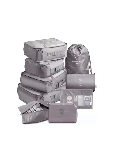 Hangfox Gri Seyahat Organizer Seti 9 Parça - Çanta İçin Giysi Ve Dijital Ürünleri Bölmeli Saklama Çantaları