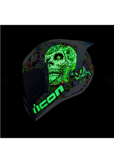 Icon Ultraflite Doodle 3 Mıps Kapalı Motosiklet Kaskı Beyaz Mavi Yeşil