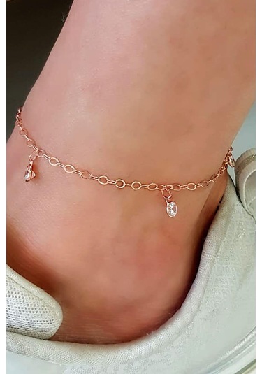 Zirkon Taşlı Gümüş Üzerine Rose Altın Kaplamalı Halhal Gümüş