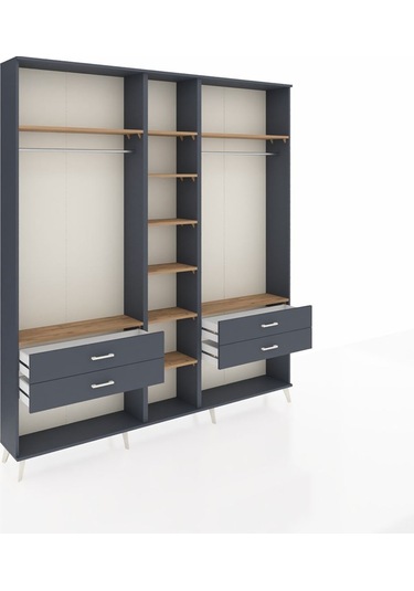 Arges Dolap 10 Raflı 4 Çekmeceli 2 Askılı 220x30x243 Antrasit-çam/antrasit Atlas Çam/antrasıt