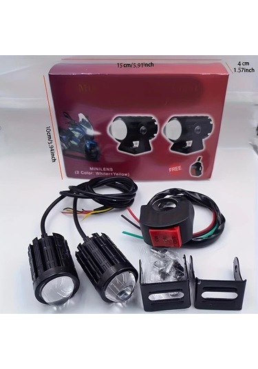 Xuweiwei 2 Adet Işık 1 Adet Anahtarlı Motosiklet Led Aydınlatma Evrensel Mini Dış Aydınlatma Beyaz Sarı Çift Renkli Offroad Araç Led Seti