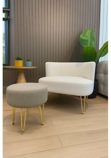 Elegance 2'li Çay Seti Berjer Ve Puf Takımı Beyaz