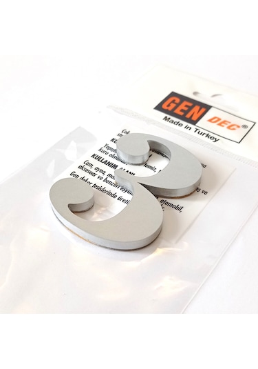 Gendec Kapı Numarası 7Cm No:3 Metalik Gri Kendinden Yapışkanlı Nu