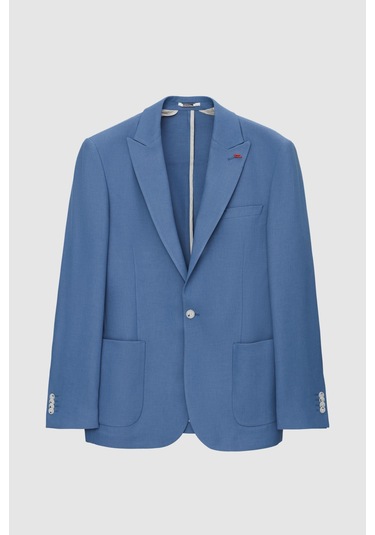 Twn Slim Fit Mavi Armürlü Uçan Blazer Kumaş Ceket 4ef04zb024092 Mavi