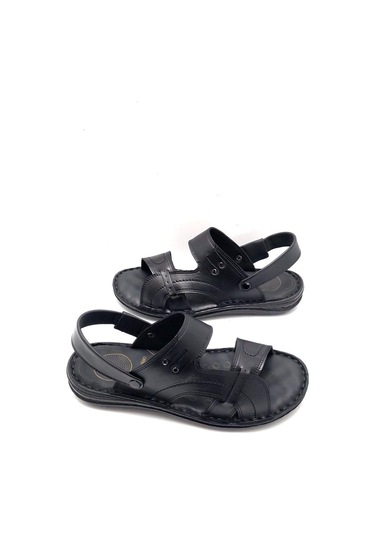 Hakiki Deri Tam Ortopedik Masajlı Siyah Erkek Sandalet Siyah