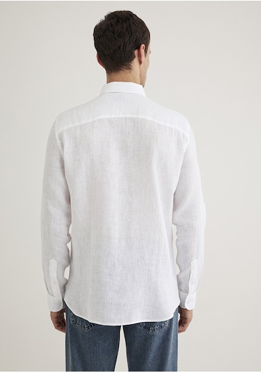 Mavi - Beyaz Keten Gömlek 0211466-620 Beyaz