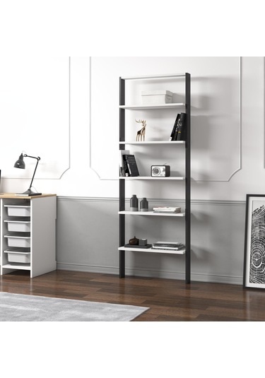 Hero 5 Raflı Modern Kitaplık - 180 Cm Antrasit/beyaz