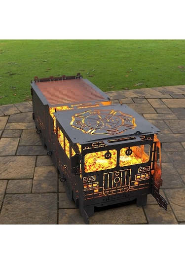 Portatif Barbekü İtfaiye Kamyonu Modelli Bahçeniz İçin Dekoratif Siyah