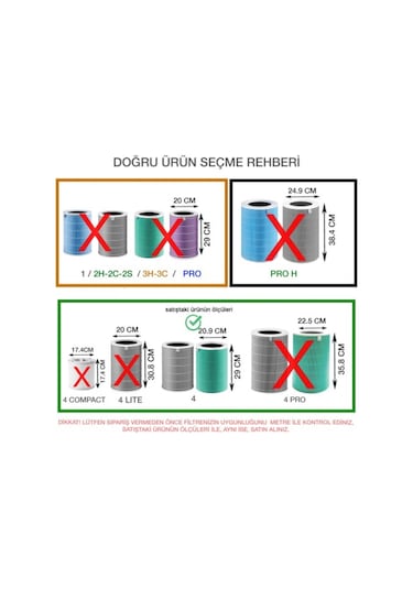 Purmed Xiaomi Smart Air Purifier 4 Uyumlu Rfid Çipli Hepa + Karbon Filtre Gri