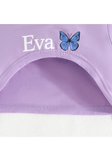 2-7 Yaş Çocuk Takımı Yaz Yeni Tatlı 2 Parça Günlük Hanım Tarzı Kısa Kollu Kayık Yaka Üst + Kelebek Baskılı Askılı Etek Mor