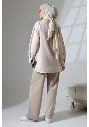 Kadın Taş Rengi Mevsimlik Penye Alt Üst Spor Ve Rahat Tesettür Takım Taş Rengi