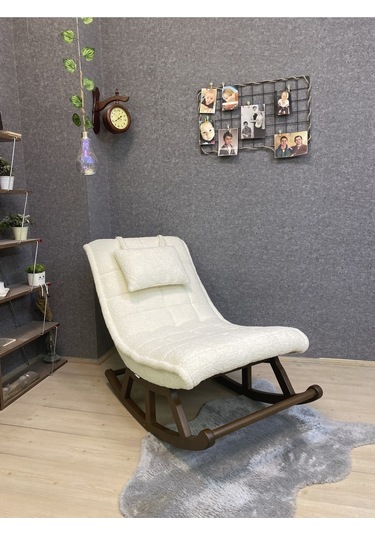 Asedia Miskin Ceviz Teddy Krem Sallanan Sandalye Dinlenme Koltuğu