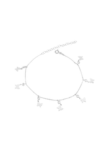 Brezza Lusso Jewelry Kelebek Figürlü Clasical Taşlı Sallantılı Gümüş Kadın Ayak Halhal Gümüş