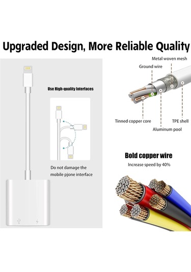 Hombey İphone Uyumlu İçin Usb3.0-lightning Otg Dönüştürücü, Usb Flash Bellek Ve Mikrofon İkili Fonksiyonlu Adaptör Kablosu
