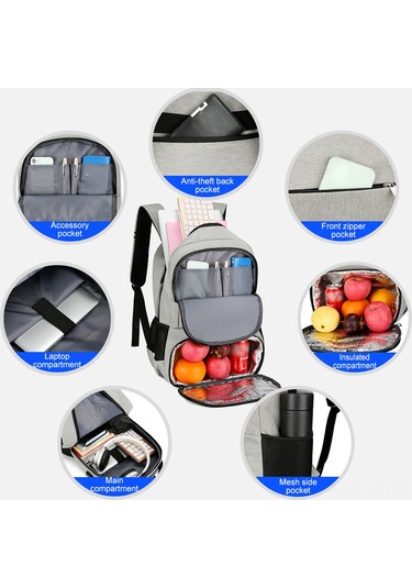 Vkemall Isı Saklama Ve Soğutma Özelliğiyle 15.6" Laptop Bölmeli Antı Hırsızlıklu Sırt Çantası - Koyu Gri Çok Renkli