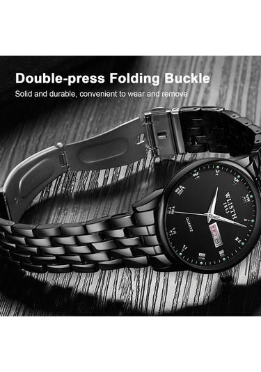 Skycity Wlısth Q359 Kadın Kol Saati - Kuvars Hareketli, Gündüz/gece Görünür, Hafta/gün Gösterici, Gümüş Kasa Beyaz Ekran, 30m Su Geçirmezlik Siyah - Altın