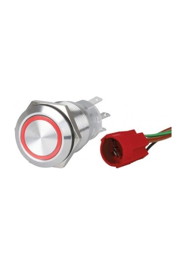 Krom Led Buton Kırmızı 15a 22mm 12v-24v On Yaylı -off