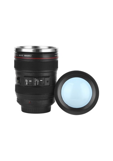 Yuntech01 Kameramanlar İçin 400ml Paslanmaz Çelik Termos Kupa - Ef24-105mm Lens Desenli, Düşük Sızıntı, Kahve/çay İçin Siyah Beyaz