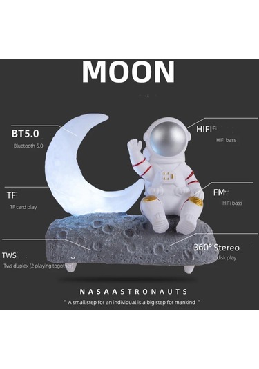 Homyl Ay Işığı Astronot Bluetooth Hoparlör Gümüş-grisi