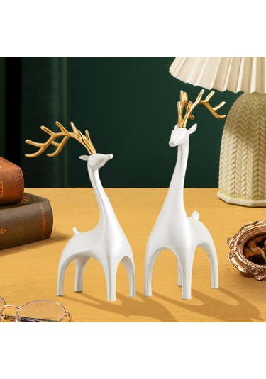 Suntek 1 Çift Elk Geyik Heykeli Figürleri Yatak Odası El Karışık