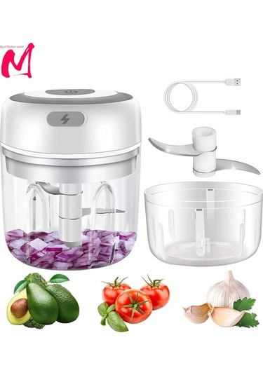 Liangmei Elektrikli Mutfak Gıda Parçalayıcı Mini Sarımsak Ezici Beyaz