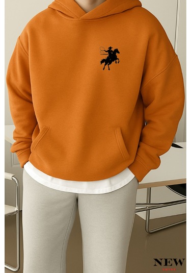 Koşan Atlı Baskılı Sweatshirt Turuncu