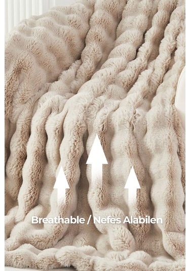 Kürk Yatak Örtüsü Seti Tek Kişilik Peluş Yumuşak Yorgan Wellsoft 2 Parça Loria Bej