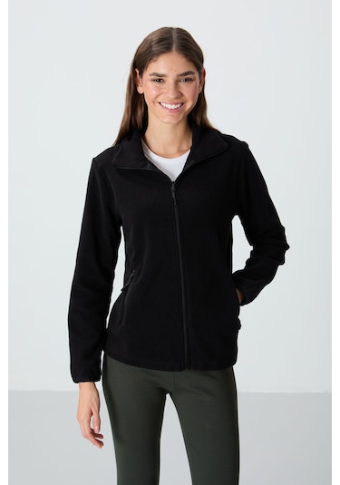 Rahat Form Dik Yaka 2li Paket Siyah-gül Kurusu Kadın Polar Sweatshirt - 97173 Siyah - Mor