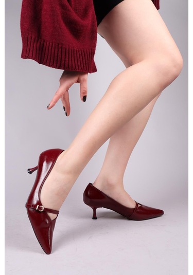Cortez V Dekolteli Biyeli Stiletto Bordo-8351 Bordo