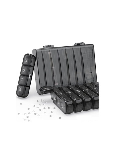 Padalink 7 Günlük 28 Bölmeli Sağlık İlaç Kutusu - Taşınabilir Abs+pp Saçma Aletleri Depolama Kutusu Siyah Siyah