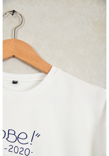 Çocuk Kobe Oversize Baskılı Pamuklu Uzun Kollu Bisiklet Yaka Swe Beyaz