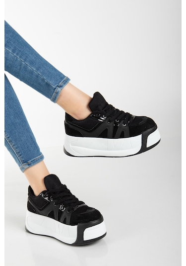 Suins Higher Model Kadın Yüksek Taban Spor Ayakkabı Sneaker 6 Cm Siyah