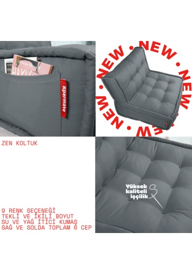 Xpermate Zen Sırtlı Minder İskandinav Tarzı Minder 80x60 Antrasit