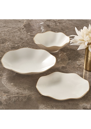 Güral Porselen Nesrin 24 Parça 6 Kişilik Bone Yemek Takımı Altın