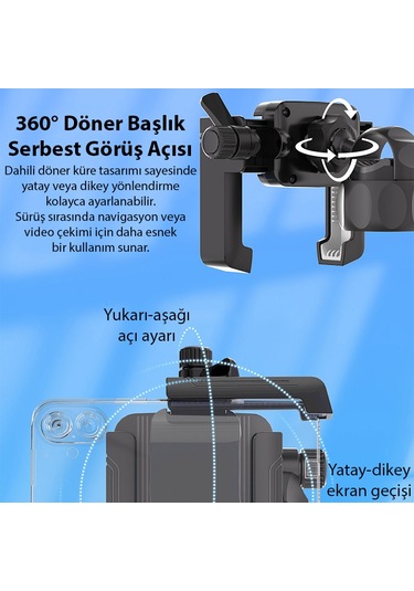 Ally Motosiklet Bisiklet Scooter İçin 360 Derece Dönebilen Gidon Bağlantılı Telefon Tutucu Siyah