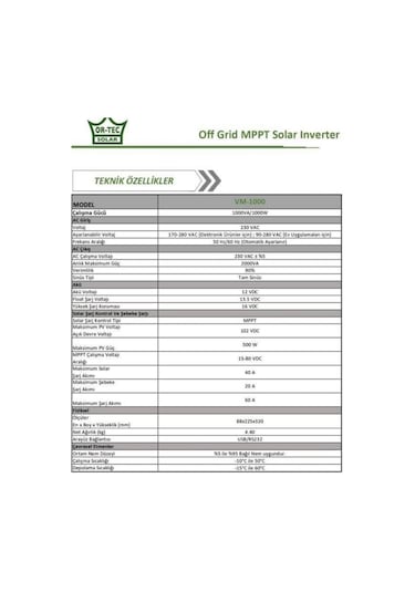 Ortec Solar 12v 1kw Mppt Akıllı İnverter Vm-1000