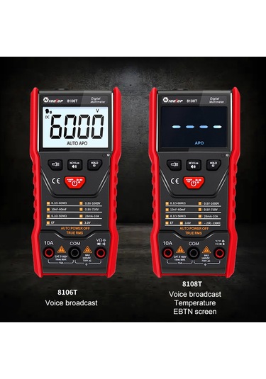 Maiyame Tooltop 8106t Lcd Ekranlı Taylandlı Sesli Multimetre - Otomatik Ac/dc Tanıma, Kapasite/diyot Testi, 6000 Gösterim, Arka Işık Ve El Feneri