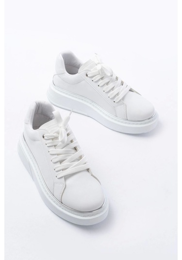 Rs-2435 Beyaz Gümüş Bağcıklı Dikişli Günlük Spor Ayakkabı Beyaz
