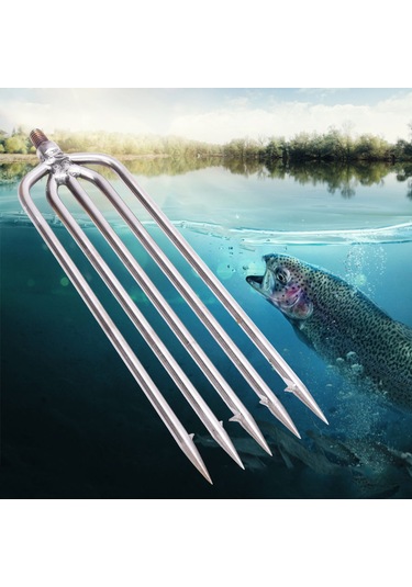 Geeroyoo Stainless Steel Balık Mızrağı 5 Tırnaklı Dönmeci Uçlu 8mm Vida İle Evrensel Uyumlu Av Aleti