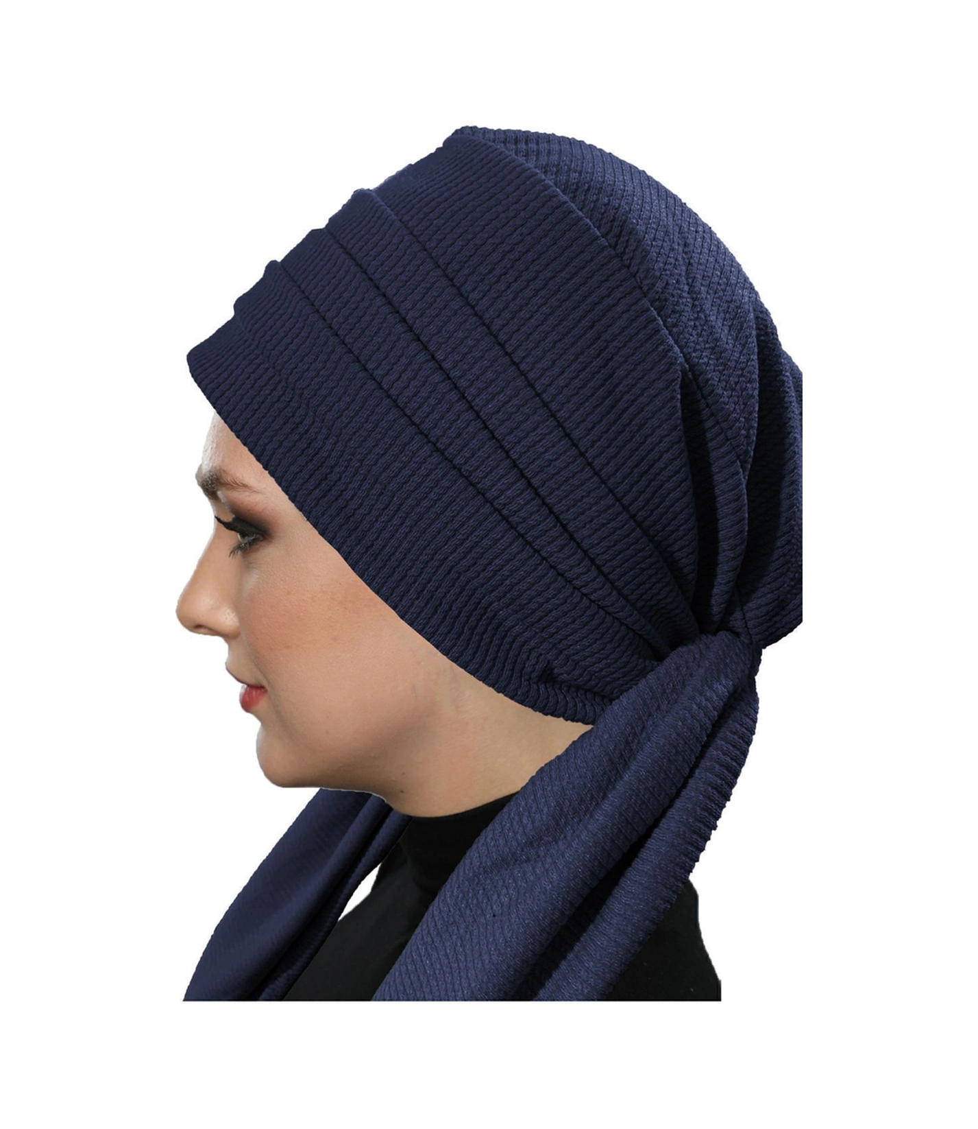 Fitilli Penye Bağlama Lacivert Hazır Türban Tesettür Bone Lacivert