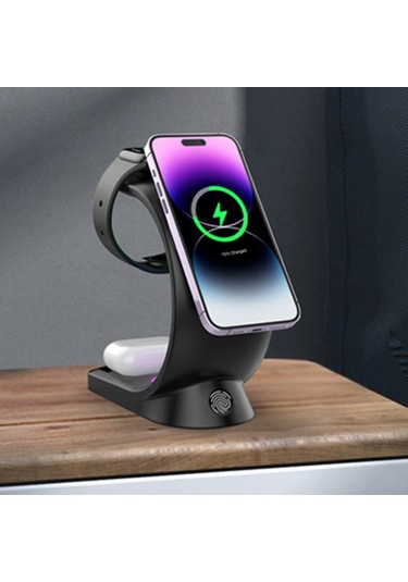 Butu 12/13/14/15 Serisi Masaüstü Hızlı Şarj Standı İçin T17 3'ü 1 Arada Rgb Işık Manyetik Kablosuz Şarj Cihazı Beyaz