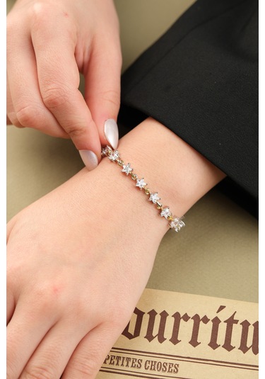 Çildan Womens Gold Özel Tasarım Zincir Ve Yıldız Detaylı Kelepçe Altın - Gümüş - Rose